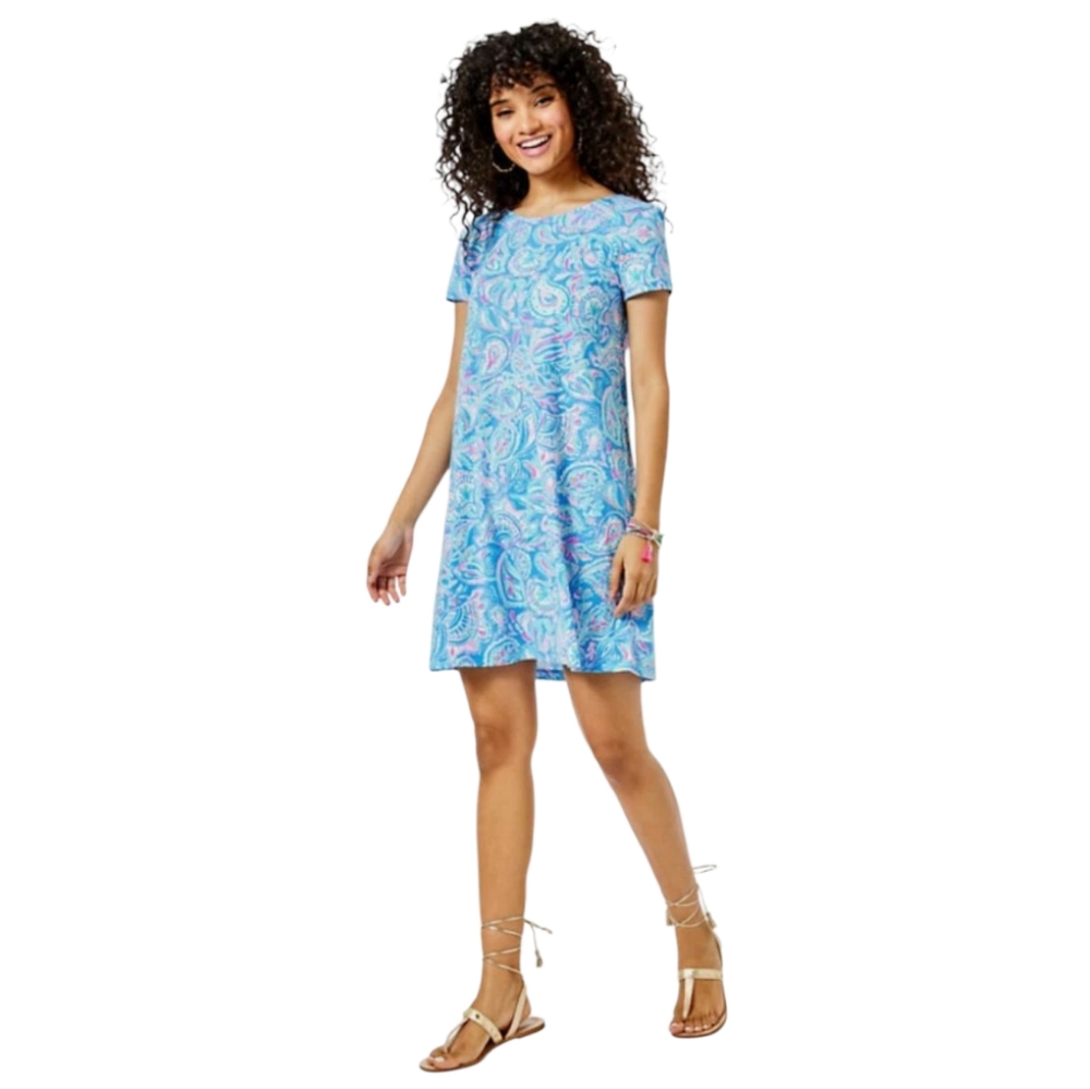 Lilly Pulitzer Kimi T-Shirt Dress Fish Kiss Zanzibar Blue Small Resort Summer - Picture 8 of 9